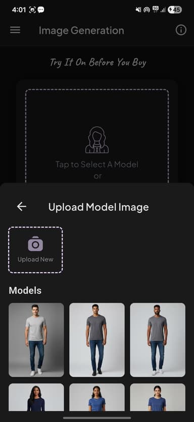 Uplaod your photo/choose Ai model